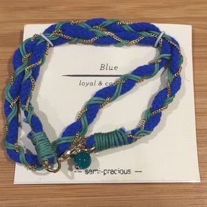 Semi Precious Stone Blue Woven Gold Chain Bracelet